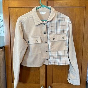 Ultra Flirt Women's Beige Plaid Utility Jacket